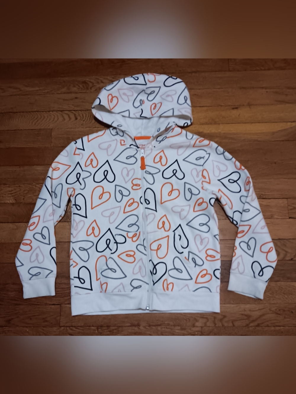 Cat & Jack White Zip Hoodie with Orange & Black Heart Print